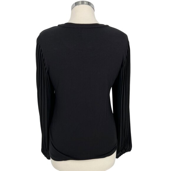 T Tahari Pleated Puff Sleeve Blouse Black Size Small - Picture 6 of 12